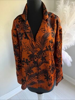 Women's Rust Orange Tropical Print Button-Down Shirt